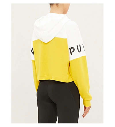 Shop Puma Xtg Panelled Cropped Cotton-blend Hoody In Sulphur