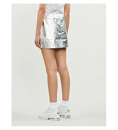 Shop Calvin Klein Metallic Logo-patch Shell Mini Skirt In Silver Place Holder