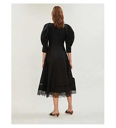 Shop Khaite Dina Puffed-sleeve Cotton-poplin Midi Dress In Black