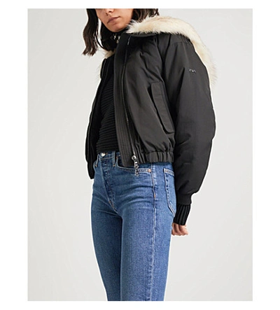 Shop Emporio Armani Shearling-trimmed Shell Bomber Jacket In Nero