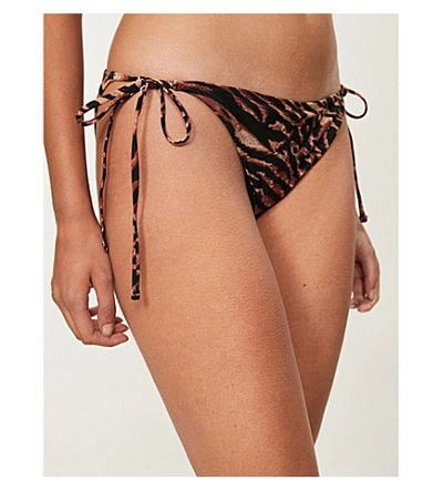 Shop Ganni Tiger-print Tie-side Bikini Bottoms