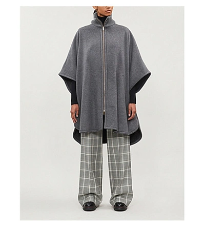 Shop Stella Mccartney Flared Zip-up Wool Cape In Grey Melange