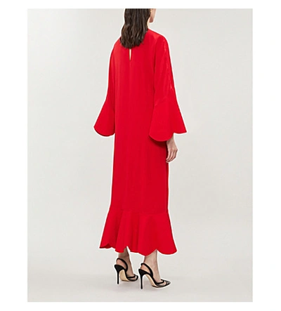 Shop Valentino Ruffled Silk-crepe Midi Dress In Red