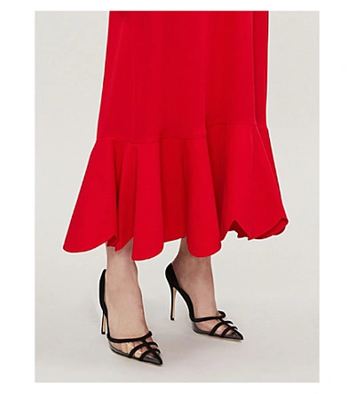 Shop Valentino Ruffled Silk-crepe Midi Dress In Red