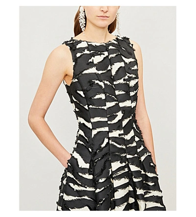 Shop Oscar De La Renta Zebra-print Woven Knee-length Dress In Black Ivory