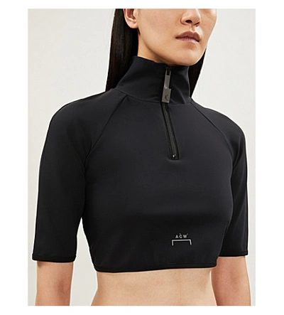 Shop A-cold-wall* Funnel-neck Logo-print Stretch-jersey Crop Top In Black