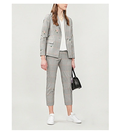 Shop Ted Baker Darceye Houndstooth-check And Floral Woven Blazer In Lt-grey