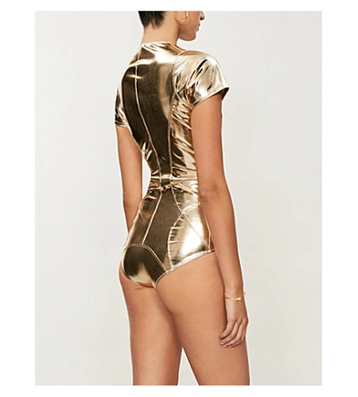 Shop Lisa Marie Fernandez Farrah Metallic Swimsuit In White Gold Pvc