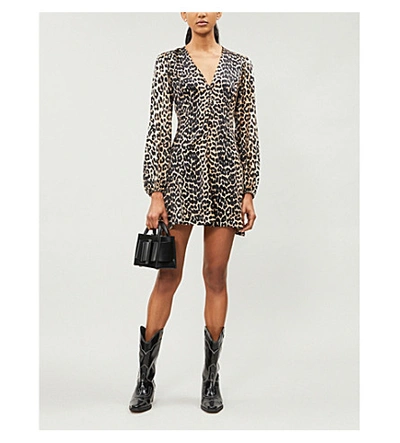 Shop Ganni Blakely Silk-blend Dress In Leopard