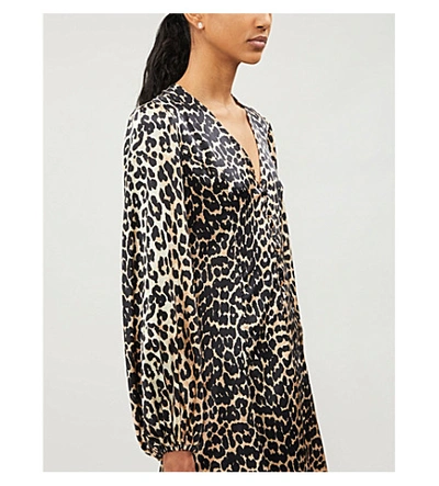 Shop Ganni Blakely Silk-blend Dress In Leopard