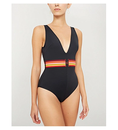 Shop Zimmermann Goldie Belted Swimsuit In Black