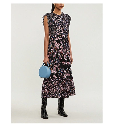 Shop Sandro Bouna Floral-print Woven Maxi Dress In Black