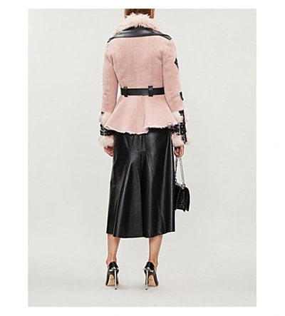 Shop Alexander Mcqueen Peplum-waist Shearling Biker Jacket In Power Pink/black