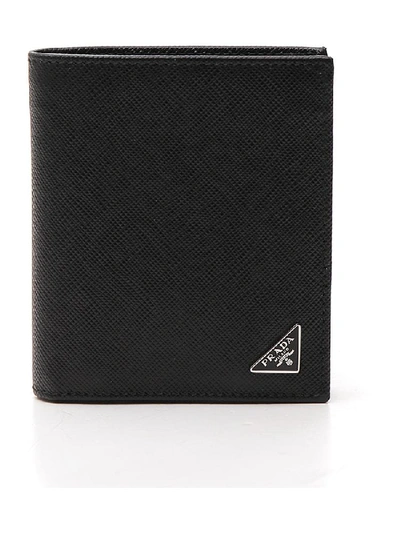 Shop Prada Saffiano Logo Wallet In Black