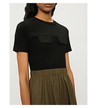 Shop Claudie Pierlot Two-tone Jersey And Cotton Midi-dress In Khaki