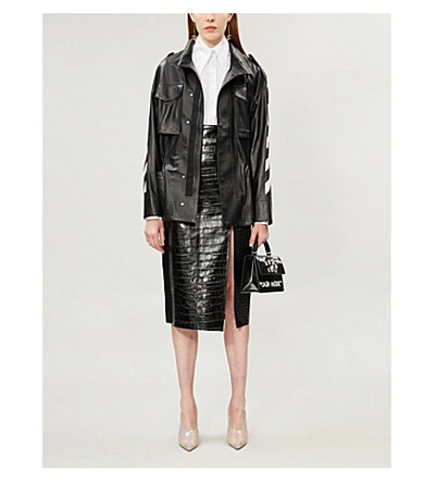 Shop Off-white Diagonal Leather Jacket In Black White