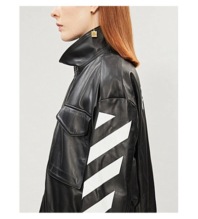 Shop Off-white Diagonal Leather Jacket In Black White