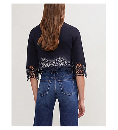 Shop Ted Baker Lace-trim Jersey Cardigan In Navy