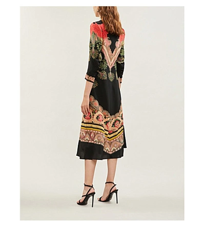 Shop Etro Abito Floral-print V-neck Silk Midi Dress In Nero
