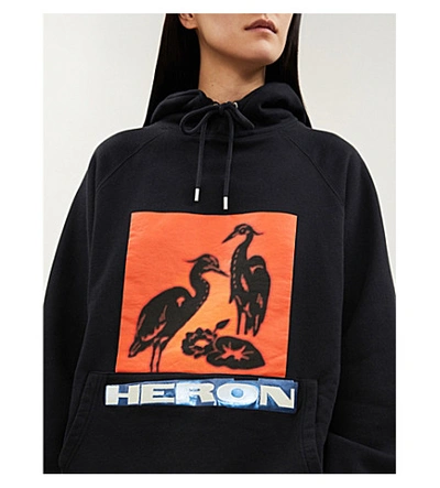 Shop Heron Preston Heron-print Cotton-jersey Hoody In Black