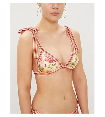 Shop Zimmermann Honour Triangle Bikini Top In Lemon Floral