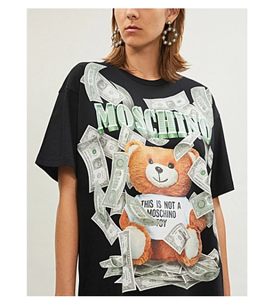 Shop Moschino Bear-print Cotton-jersey T-shirt In Black