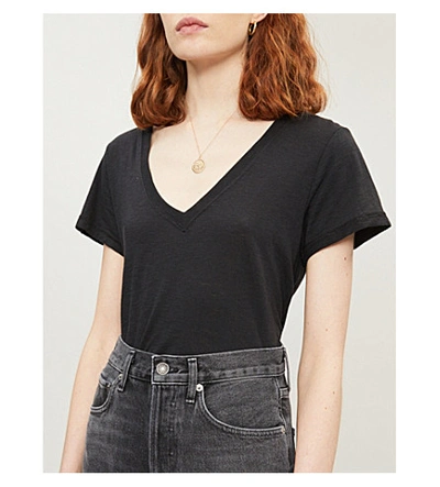 Shop Paige Women's Faded Black Zaya V-neck Cotton And Modal-blend T-shirt