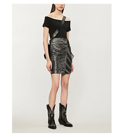 Shop Maje Unny Metallic High-waisted Mini Skirt In Silver