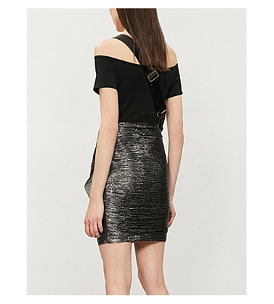 Shop Maje Unny Metallic High-waisted Mini Skirt In Silver