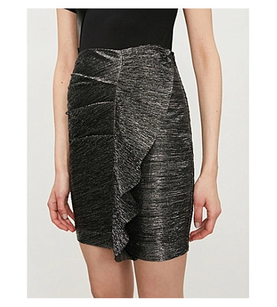 Shop Maje Unny Metallic High-waisted Mini Skirt In Silver