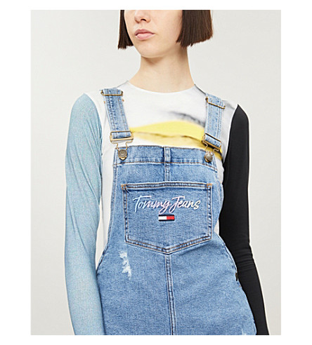 tommy jeans denim dungaree mini dress