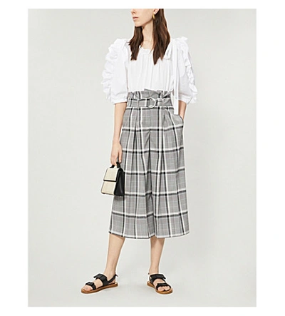 Shop Ted Baker Emiliyia Cropped Checked Crepe Trousers In Grey