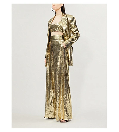 Shop Dundas Padded-shoulder Sequinned Blazer In Gold