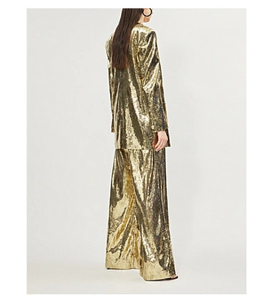 Shop Dundas Padded-shoulder Sequinned Blazer In Gold