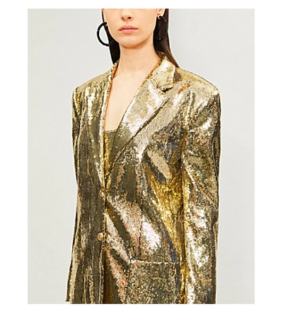 Shop Dundas Padded-shoulder Sequinned Blazer In Gold