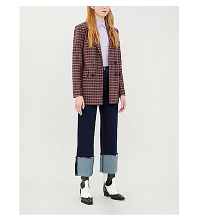 Shop Sandro Checked Double-breasted Wool-blend Blazer In Multi Color