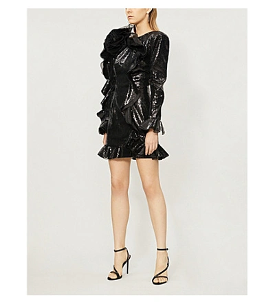 Shop Dundas Long-sleeved Sequinned Mini Dress In Black