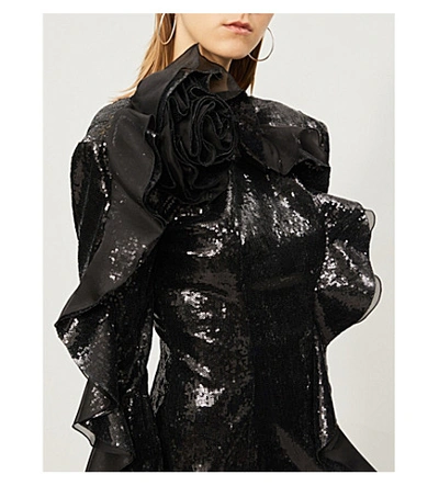 Shop Dundas Long-sleeved Sequinned Mini Dress In Black
