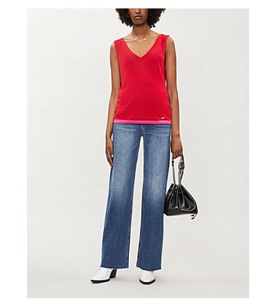 Shop Ted Baker Colour Block Stretch-knit Top In Red