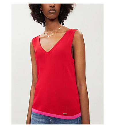 Shop Ted Baker Colour Block Stretch-knit Top In Red