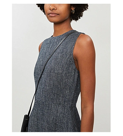 Shop Theory Textured Linen-blend Woven Dress In Navy Multi