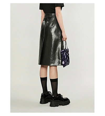 Shop Prada Floral-print Leather A-line Skirt In Iron