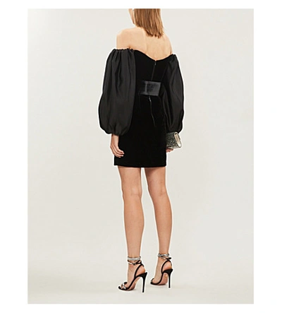 Shop Rasario Off-the-shoulder Velvet Mini Dress In Black