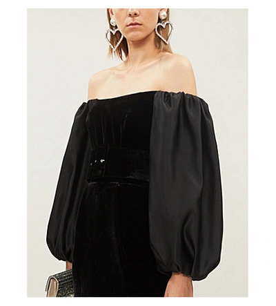 Shop Rasario Off-the-shoulder Velvet Mini Dress In Black