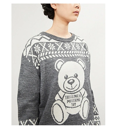 Shop Moschino Bear-intarsia Knitted Jumper In Grey