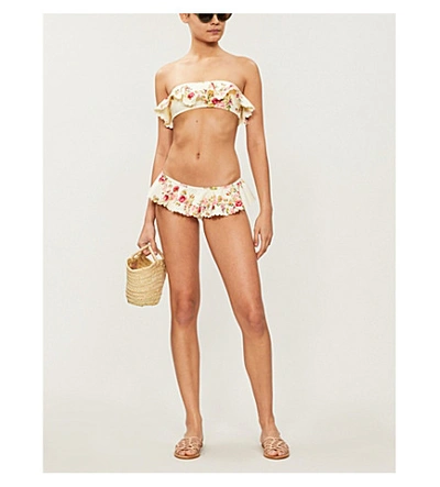 Shop Zimmermann Honour Floral-print Bandeau Bikini Top In Cream Floral