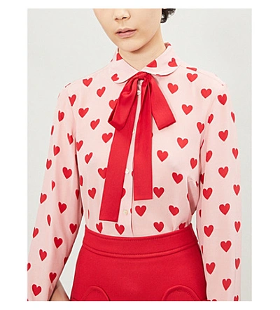 Shop Red Valentino Heart-print Silk Top In Pink Heart