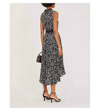 Shop Ted Baker Hazel Asymmetric-hem Floral Crepe Dress In Black