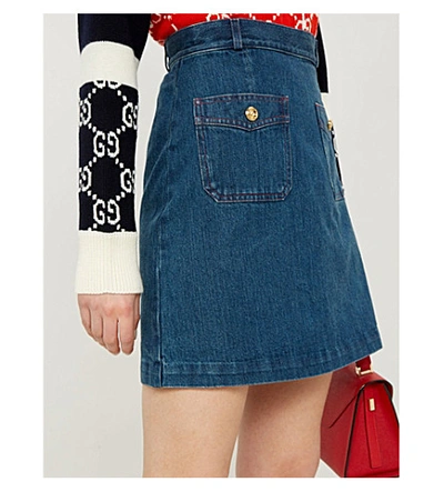 Shop Gucci A-line Denim Skirt In 4100