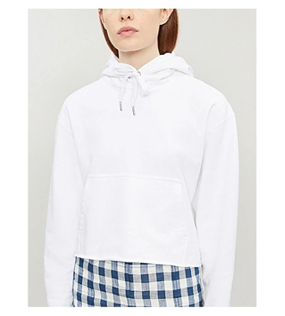 Shop Calvin Klein Branded Cropped Cotton-blend Hoody In Bright White
